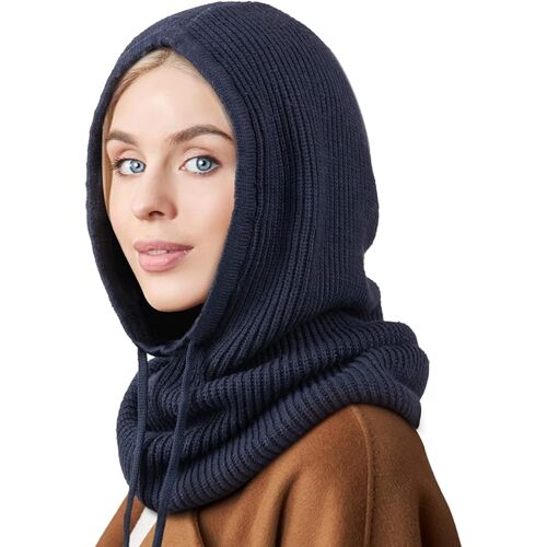 Bonnet Femme Hiver Chapeaux D'Hiver Pour Femmes Hommes - Balaclava Knit Beanie Skull Cap Tricotée Cagoule À Capuche - Navy