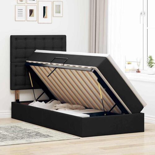 vidaXL Lit avec rangement et LED avec LED Noir 90 x 200 cm Polyester