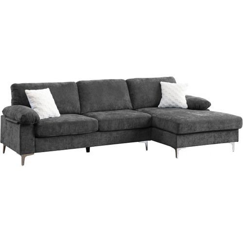 Canapé d'angle droit en tissu chenille "Jade" - 3 places - Gris