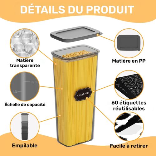 Ensemble de 52 contenants en plastique scellés de qualité alimentaire - 26 récipients + 26 couvercles | Spécialement pour céréales/farine/grains de café/flakes de maïs - Accessoire de rangement de cuisine avec couvercles