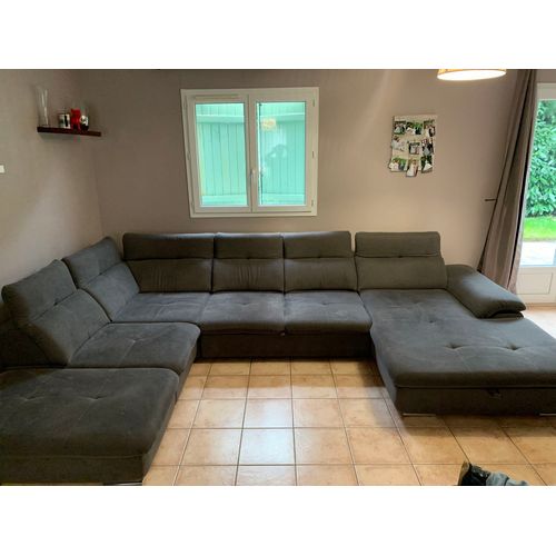 Canapé panoramique convertible avec coffres en tissu