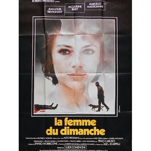 La Femme Du Dimanche - Véritable Affiche De Cinéma Pliée - Format 120x160 Cm - De Luigi Comencini Avec Jacqueline Bisset, Marcello Mastroianni, Jean-Louis Trintignant - 1975