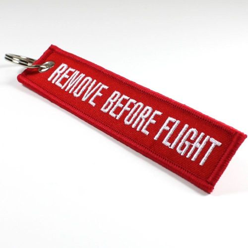 Porte-Clés Aviation Remove Before Flight Rouge ¿ Porte Clé Brodé Double Face ¿ Accessoire Clés Moto, Voiture, Sac, Bagage