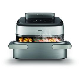 Philips 5000 series NA565/02 friteuse Double 9,5 L Autonome 2750 W Friteuse d'air chaud Noir, Argent et Acier inoxydable