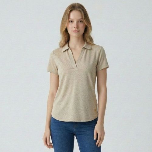 Polo Col V Manches Courtes Avec Fil Doré Meseta Femme Les Tropeziennes Par M.Belarbi