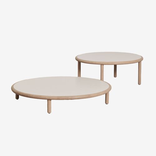 Set De 2 Tables Basses Rondes Pour Jardin En Bois D'acacia Olivia Blanc Gardenia Acacia Marron Clair