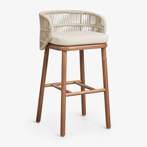 Tabouret Haut De Jardin En Bois D'acacia Et Corde Tressée Capri Beige Crème ¿75 Cm