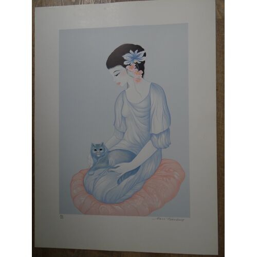 Lithographie Mara Tran Long Fille Chat