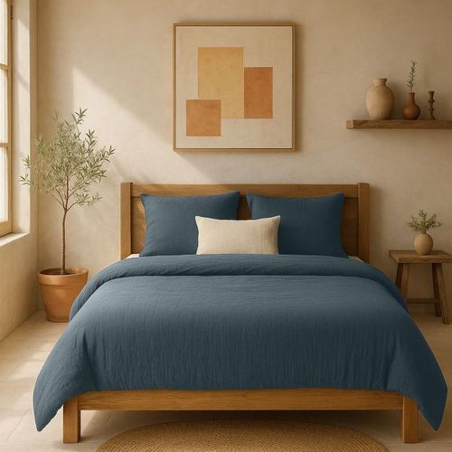 Housse De Rêve Housse De Couette 240x260 Cm Gaze De Coton Lavé Bleu Pétrole