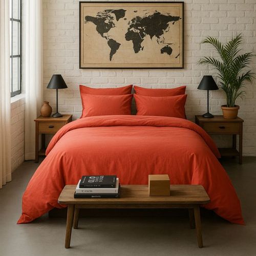 Housse De Rêve Housse De Couette 220x240 Cm Percale De Coton Lavé Terre De Sienne