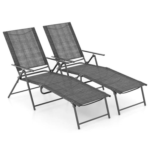 Lot De 2 Chaises Longues Pliantes 155-189 X 64 X 65-102 Cm Dossier Inclinable 6 Positions Style Contemporain En Métal Gris Helloshop26 20_0011301
