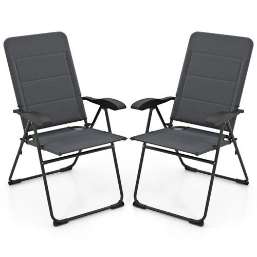 Lot De 2 Chaises Longues De Patio Pliables 71 X 53 X 102 Cm Confortables À 7 Positions Moderne En Métal Gris Helloshop26 20_0011795
