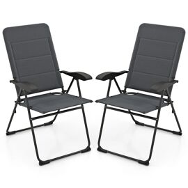 Lot De 2 Chaises Longues De Patio Pliables 71 X 53 X 102 Cm Confortables À 7 Positions Moderne En Métal Gris Helloshop26 20_0011795