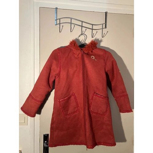 Manteau Fille Tissaia Rouge Terracotta Style Peau Lainée 10 Ans