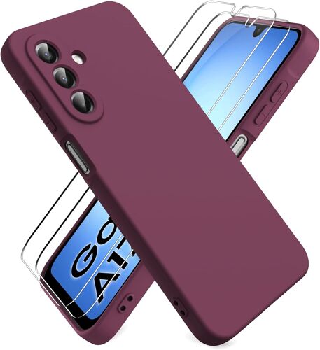 JGD-Coque pour Samsung Galaxy A17 4G/5G, 2 Pièces Protecteur D'écran en Verre Trempé, Coque en Caoutchouc Antichoc, Housse Silicone Souple Ultra-Mince de Couleur Pure - Bordeaux