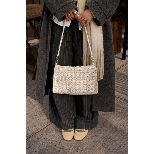 Sac pochette crochet crème fait main ¿ Sac perlé crossbody vintage ¿ Pièce unique artisanale