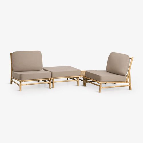 Ensemble De Jardin Avec 2 Fauteuils, Pouf Et Table Basse Carrée 75x75 Cm En Bambou Isendra