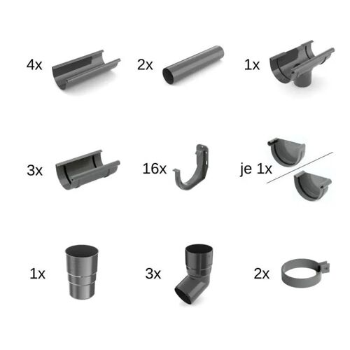Kit Gouttière Complète 8m Graphite, Gouttière PVC 75mm
