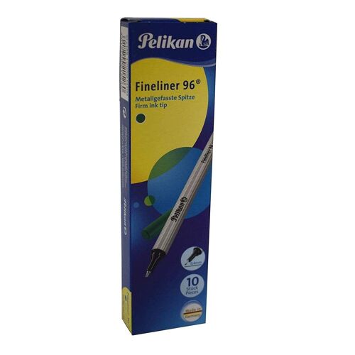 Pelikan Lot De 10 Feutres Fineliner 96 Pointe Fine 0,4mm Bague Métal Vert