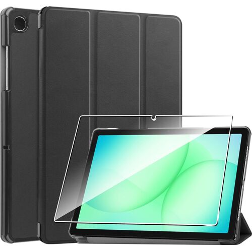KALANKA-Coque Compatible Samsung Galaxy Tab A11+ /A11 Plus / A9+/A9 Plus 11 Pouces Tablette+1 Pièces Protection Écran Verre Trempé,Couverture Intelligente Housse Etui Cuir Coque avec Support -Noir