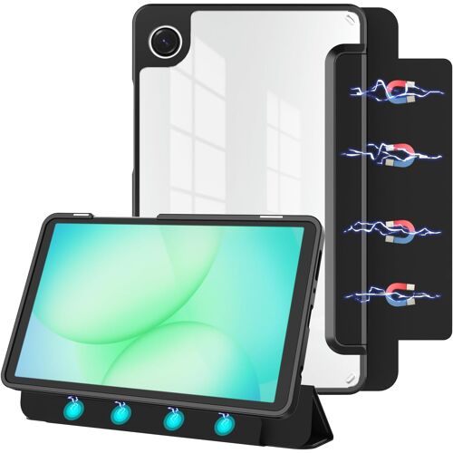 KALANKA-Coque magnétique détachable pour Samsung Galaxy Tab A11/Tab A9 8,7"" 2025/2023, Dos Ultra Transparent Anti-Rayures, Facile à détacher et à fixerMise en Veille/réveil Automatique (Noir)