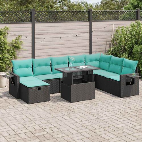 Vidaxl Salon De Jardin Avec Coussins 9 Pcs Gris Résine Tressée Acacia