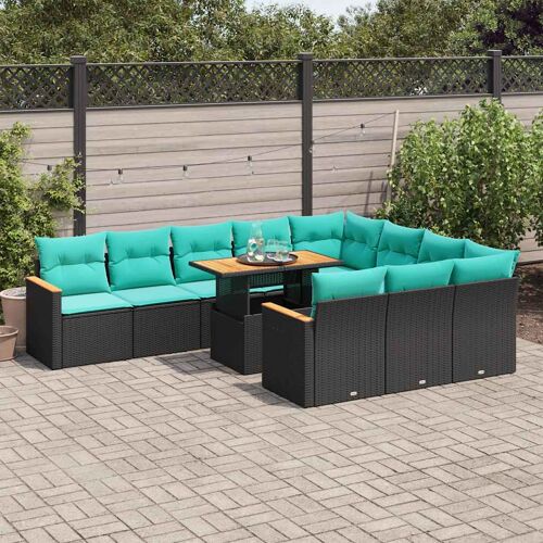 Vidaxl Salon De Jardin 11 Pcs Avec Coussins Noir Résine Tressée