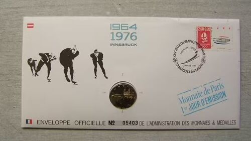 Enveloppe Officielle Timbre Et Medaille Monnaie De Paris " 1er Jour D'Émission " 1964 - 1976 Innsbruck