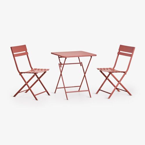 Set de table carrée 60x60 cm pliable et 2 chaises de salle à manger en acier Tamarit Terracota