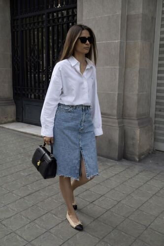 Jupe Midi En Jean Shein Taille Xs – Fente Devant – Denim Bleu – Très Bon État