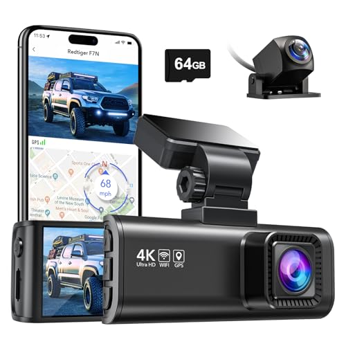 REDTIGER Dashcam Voiture F7NP 4K/2.5K Avant Arrière, WiFi GPS, Vision Nocturne, Écran 3.16’’ IPS, Parking 24H