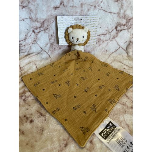 Doudou plat lion beige mouchoir lange jaune moutarde Maisons Du Monde