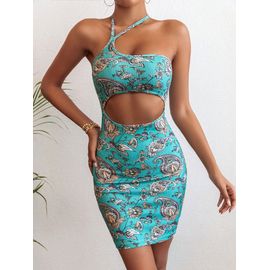 Eurmuse Robe Moulanteimprimé Découpé Ras-Du-Cou Dos-Nu