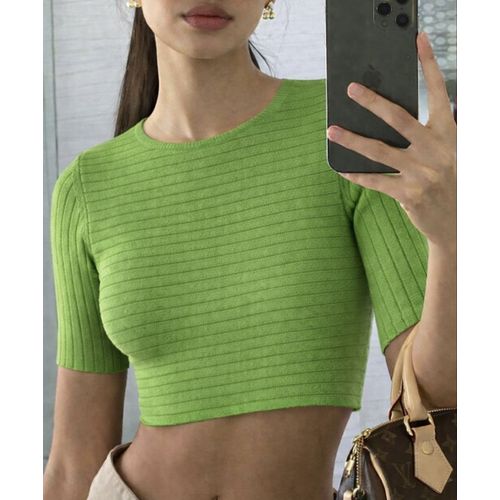 Crop Top Vert Maille Côtelée Na-Kd X Chloé B – Dos À Nouer – Xs / 34
