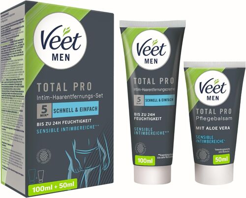 Veet Men - Kit D'Épilation Intime - Crème Dépilatoire Pour La Zone Intime Pour Homme - Tube De 100 Ml Et Baume De Soin De 50 Ml 