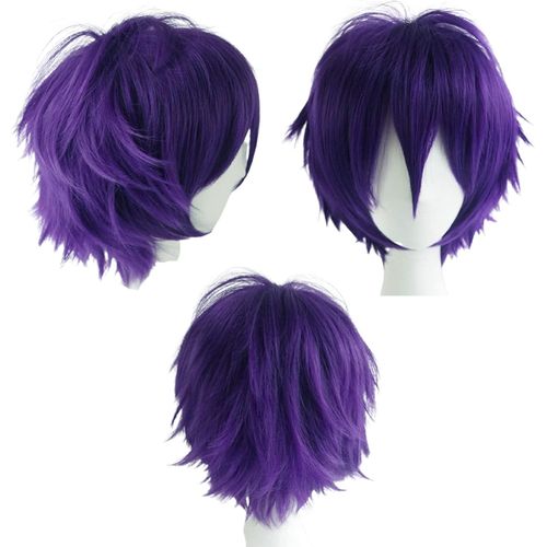 Perruque Femme Court Violet Perruque Homme Naturelle Anime Cosplay Wig 30cm Unisexe Duveteux Party Halloween Perruque Carnival Costume