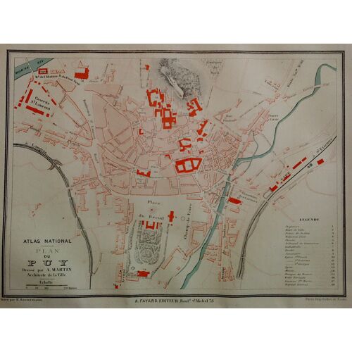 Ancien Plan Gravé En Couleur Ville De Le Puy-En-Velay - Haute-Loire - 1877