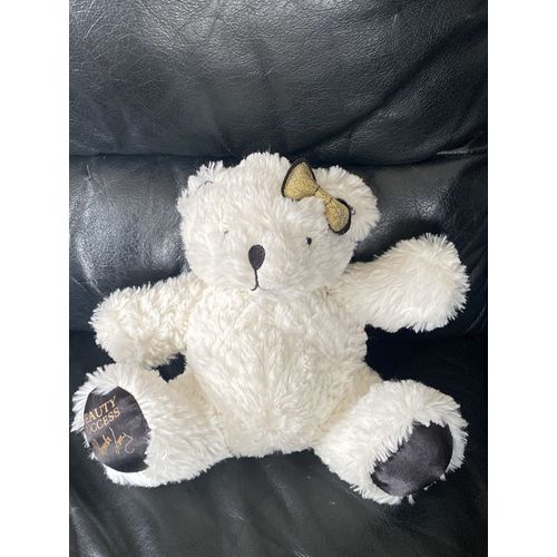 Peluche doudou ours blanc Beauty success Alexandra Lamy noeud doré 21 cm
