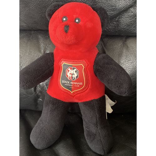 Peluche doudou ours noir et rouge stade rennais 22cm
