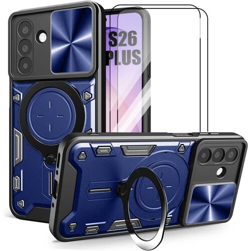 Coque + 2 Verres Trempés pour Samsung Galaxy S26 Plus, Rigide Antichoc avec Anneau - Bleu Marine - E.F.Connection