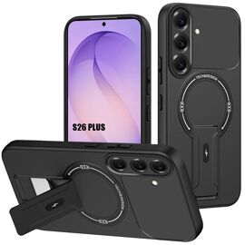 Coque pour Samsung Galaxy S26 Plus, Protection Silicone avec Support et Cercle Magnétique - Noir - E.F.Connection