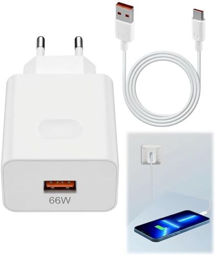 LORANKA-Chargeur Rapide USB C 66W avec Câble de Charge 1.5m Compatible avec Téléphones Android Kit Chargeur pour Honor 200 Lite 400 Magic7 6 5 Pro X6b X6c et Huawei Pura 70/Mate 60 Pro 50 P-ro+/50 P-