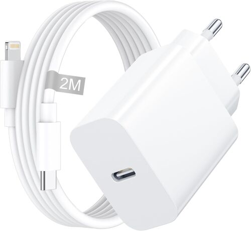 LORANKA-Chargeur Rapide iPhone [Certifié Apple MFi], Chargeur iPhone avec Câble Lightning 2M pour iphone 14/13/12/11/ Pro Max/XS/X/SE/8/iPad, 20W Chargeur USB C Rapide Prise Secteur USB C Adaptateur
