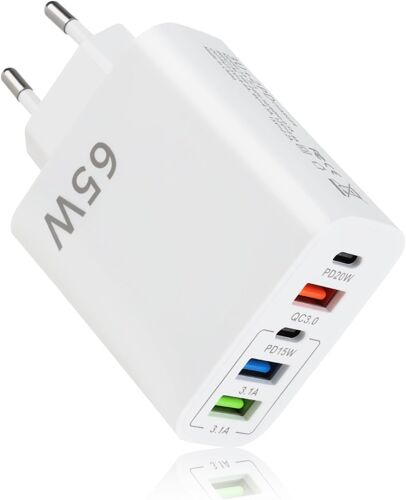 KALANKA-65W Chargeur USB C à 5 Ports, Chargeur Rapide Multi Secteur avec Technologie PD 20W et QC 3.1A, Adaptateur Compatible avec iPhone 16/15/14/13/12/11 Pro Max, iPad, Samsung, Tablettes, Écouteur