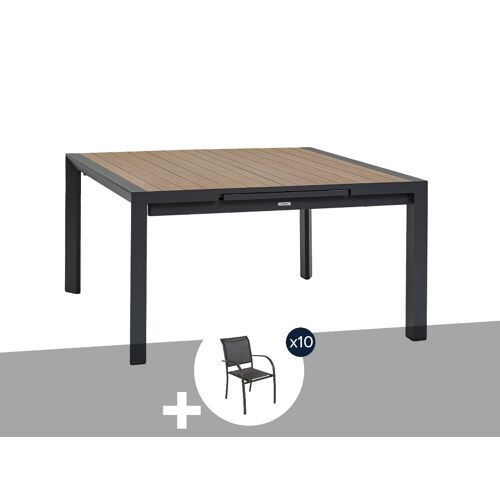 Table De Jardin Carrée Extensible Alu Evasion 8/10 Places + 10 Fauteuils Piazza