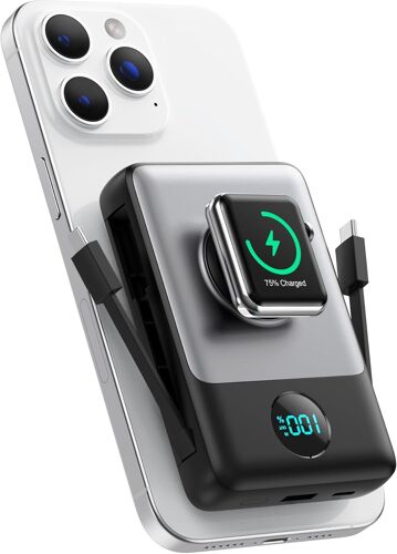 Kalanka-Magnétique Batterie Externe Avec Cable Intégré, 10800mah Sans Fil Powerbank Pd 25w Charge Rapide Chargeur Externe Portable Avec Affichage Led Compatible Avec Magsafe/Apple Watch/Iphone 16/15/