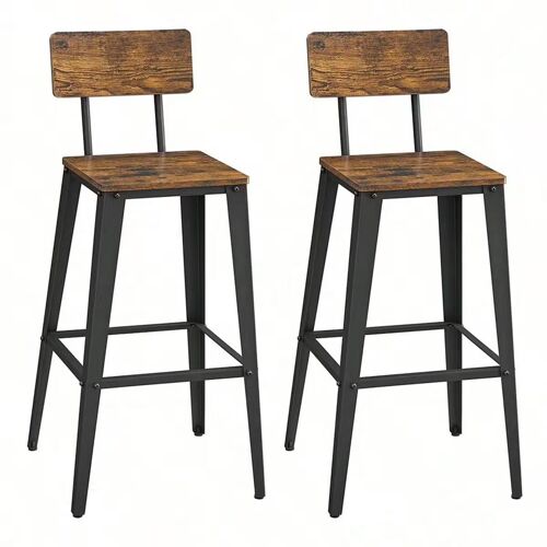 Lot de 2 Chaises de Bar avec Dossier - Bois et Noir - 14 kg - Style Rustique