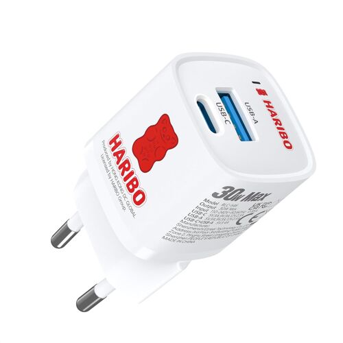 JGD-Haribo Chargeur USB-C 30W GaN, Chargeur Secteur 2 Ports USB-C PD, Charge Rapide pour iPhone 17 16 15 Pro Max, pour iPad Pro Air, Galaxy S25 S24, Pixel 10 9 8, Compact Voyage, Rouge