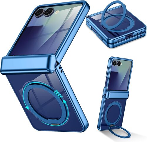 KALANKA-Magnétique Coque pour Samsung Z Flip 7 Compatible avec Magsafe Housse Anneau Support Rotatif à 360° Étui de Bumper Protection Antichoc Transparent Coque Samsung Galaxy Z Flip7 6.7"-Bleu
