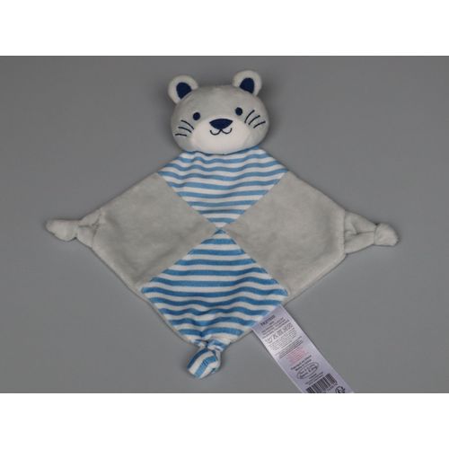 Doudou chat plat Tom & Kiddy bleu gris blanc